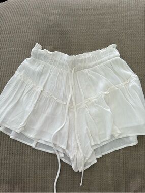 Women's White Ruffle Tier Skort Shorts with Drawstring Waist